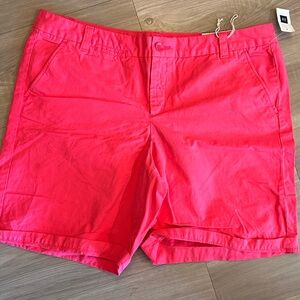 Hot pink boyfriend roll up shorts from Gap.
